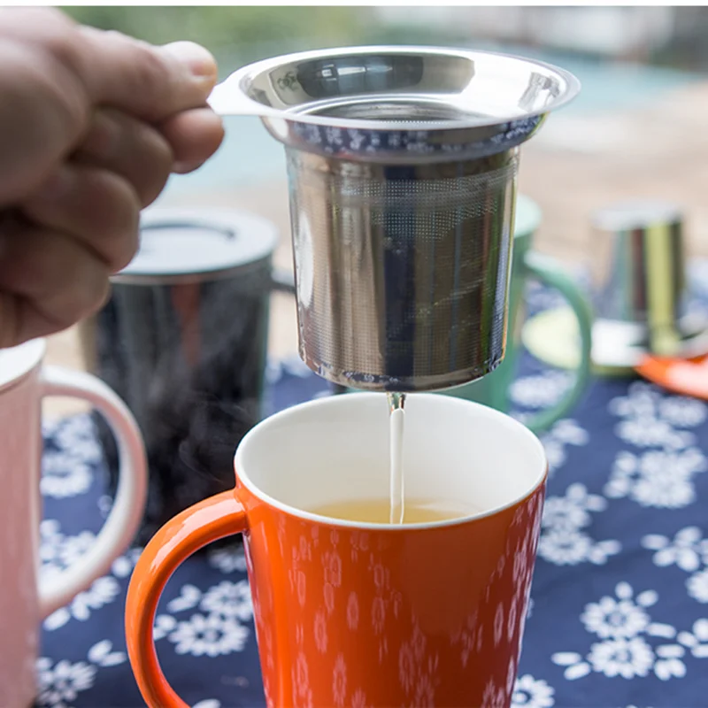 Heat Resistant Tea Mug, Wood Lid, Metal Infuser