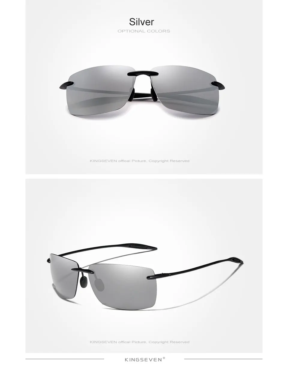 KINGSEVEN Men Square Rimless Sunglasses Polarized Driving TR90