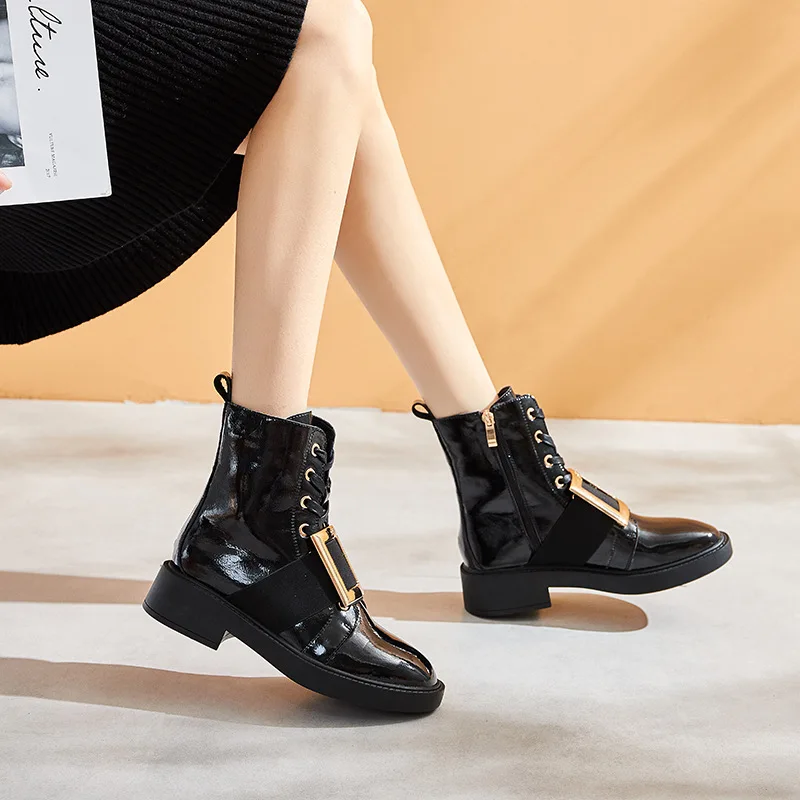 

Martin Boots Women's 2019 Autumn And Winter New Style Patent Leather WOMEN'S Boots Chunky Heel WOMEN'S Leather Boots Hot Selling