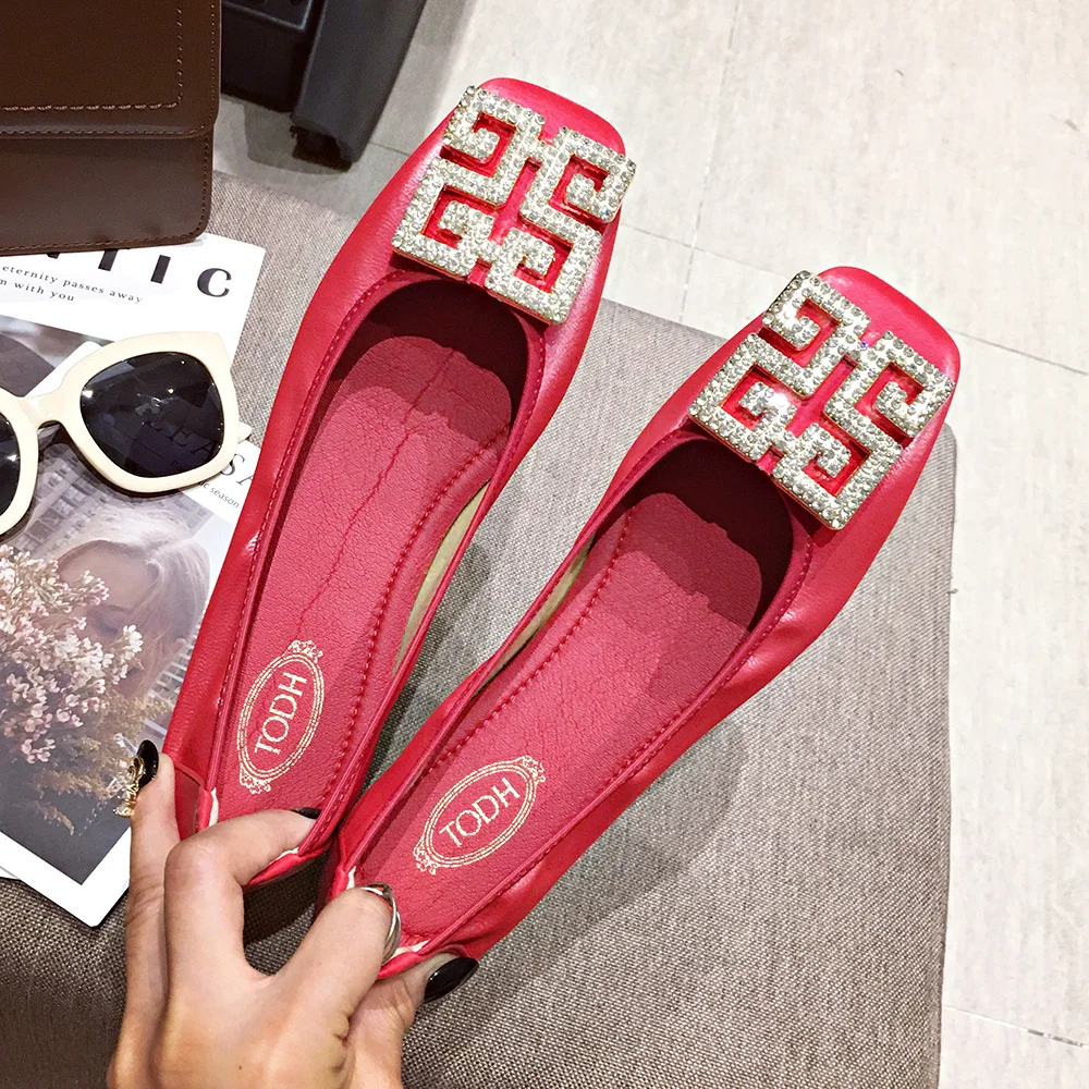 Slip on Shoes Women Ballet Flats Shallow Boat Shoes Woman Female Flat Shoe Embroide Red Spring Summer Fashion women loafers