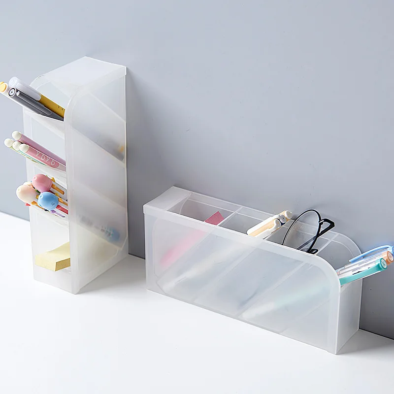 

Angle-Inserting Matte Pen Holder Desk Desktop Storage Box Desk Stationery Shelf Transparent Makeup Brush Storage Container