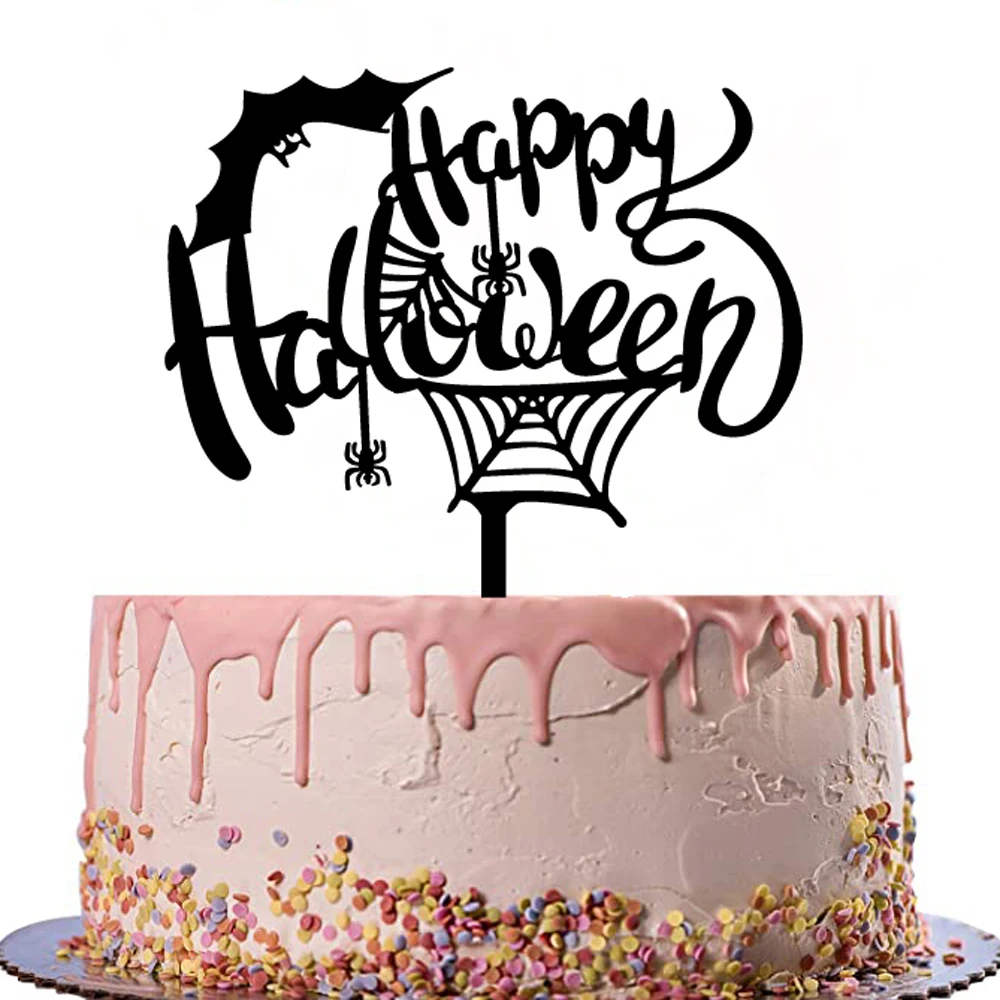 Halloween Joyeux Anniversaire Gâteau Topper Noir Paillettes