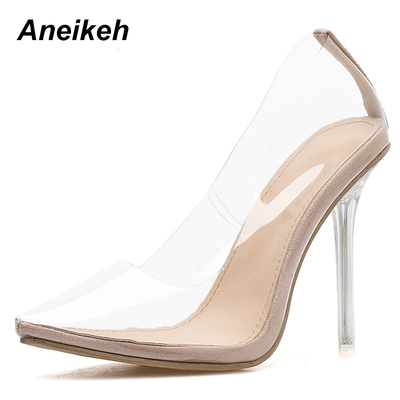 Apricot Aneikeh/ г. Новые женские туфли-лодочки пикантные вечерние туфли с острым носком на высоком прозрачном каблуке из ПВХ с леопардовым принтом женские туфли-лодочки на тонком каблуке размер 42 - Цвет: Apricot