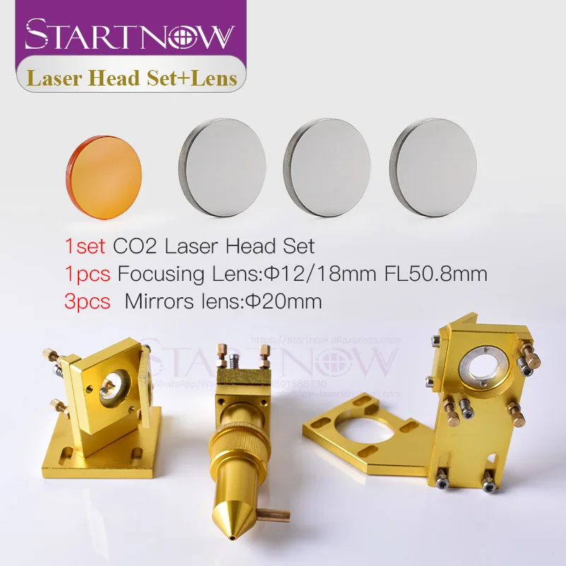 Startnow conjunto de cabeça a laser co2, 12mm, 18 lentes de foco, 20mm