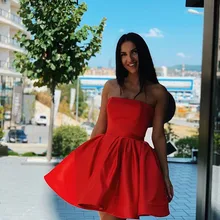 Небесно-красное платье для выпускного вечера атласное ТРАПЕЦИЕВИДНОЕ ПЛАТЬЕ длиной до колен Короткие Выпускные платья вечерние платья для вечера встречи выпускников платье