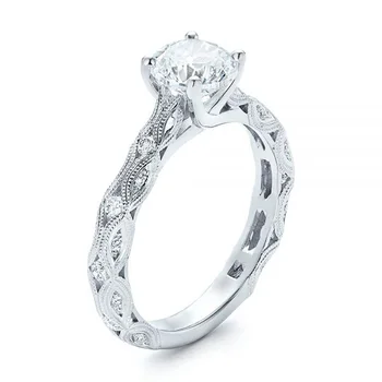 

Huitan Carefully Orchestrated Classic 4 Claws Zircon Marriage Wedding Ceremony Ring with Exquisite Pattern Drop Shipping Hot