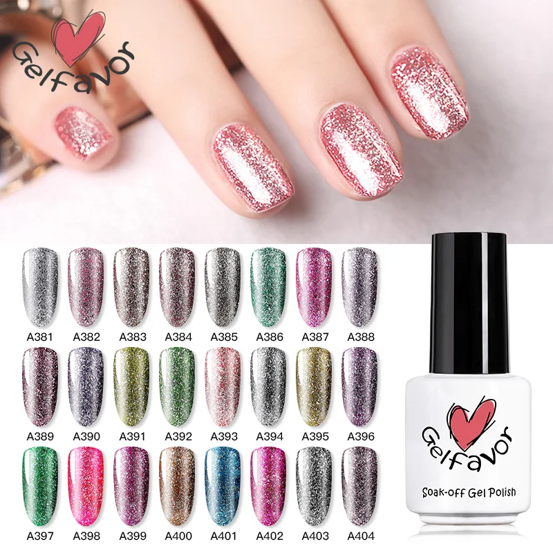 

Gelfavor Gel Nail Polish Set Shiny Glitter Platium Hybrid Varnishes for manicure nail art painting top base coat lacquer