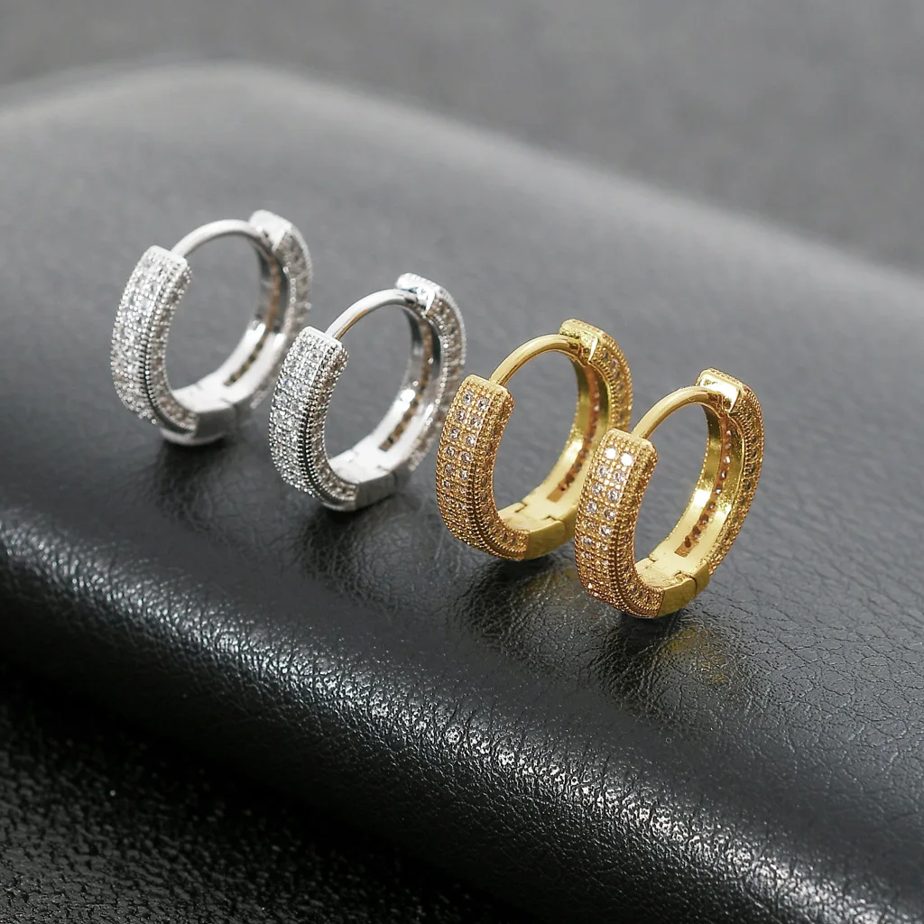 

Cubic Zirconia Bling Iced Out Earring Gold Copper Earrings for Men Hip Hop Fashion Jewelry Large Stud Earrings Korean Earing Boy