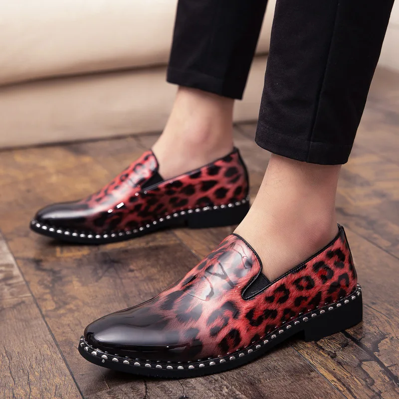 

New Style Fashion Men Trend Leopord Pattern Foot Covering MEN'S SHOES Versatile Pointed-Toe Loafers Thick Bottomed England Casua