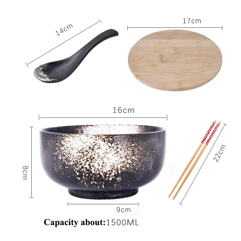 B 6,5 дюймов/1500 мл японский стиль Ramen миска с крышкой кухонные аксессуары для посуды ложка палочки для еды креативные чаши для лапши быстрого приготовления - Цвет: B