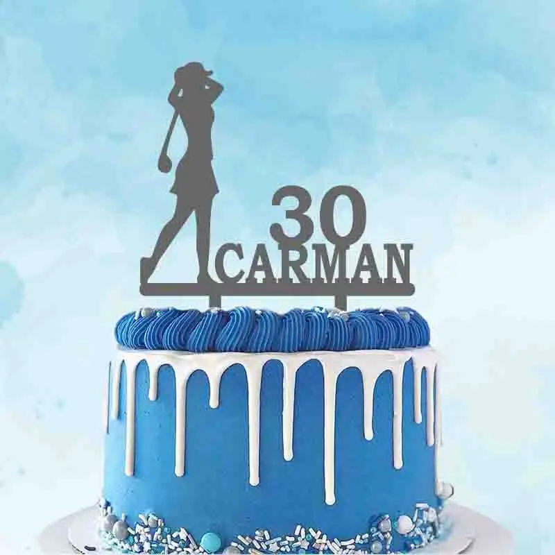 Personalized Golf Cake Topper Custom Name Age Woman Playing Silhouettes For Fans Birthday Decoration | Дом и сад