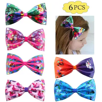 

free shipping 6pcs 4.5-5'' PVC glitter sequin trolls hair bows cartoon girl hair accessories