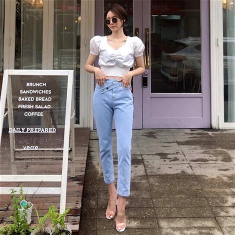 Colorfaith женские джинсы деним повседневные винтажные корейские стильные синие брюки с высокой талией для женщин, джинсы длиной до щиколотки J511