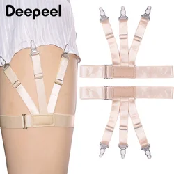 Deepeel 1Pair Men Shirt Stays Garter Strap Adjustable Skin Color Leg Suspender Non-slip Lock Clips Elastic Fashion Shirt Holders