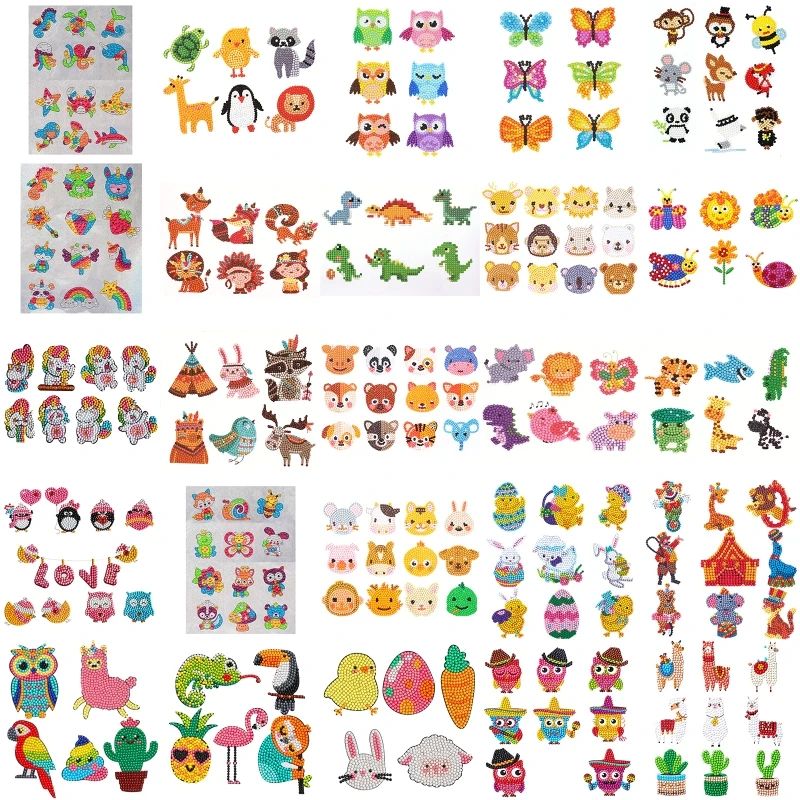 Kit de pegatinas de pintura de diamante para niños, kit digital de pegatina de pared de maleta de teléfono móvil DIY 5D colorido animal diamond art stick