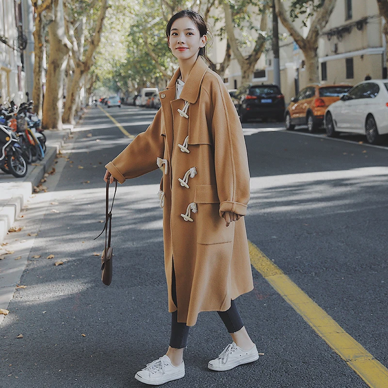 

[EWQ] 2019 Autumn Winter Fashion Trend New Pattern Casual Long-sleeved Solid Color Horn Buckle Thickening Woolen Coat AI722