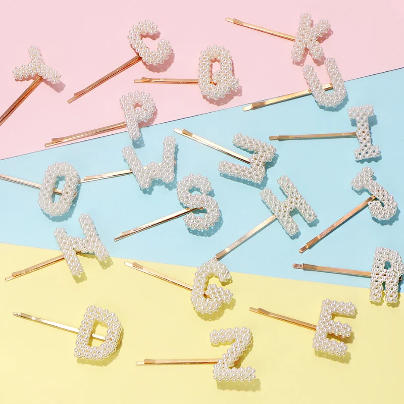 

KOMi A-Z Letters White Pearl Hair Clip Hairpin for Women Metal Fantastic Barrette Marvelous Hair Accessories Jewelry E20421