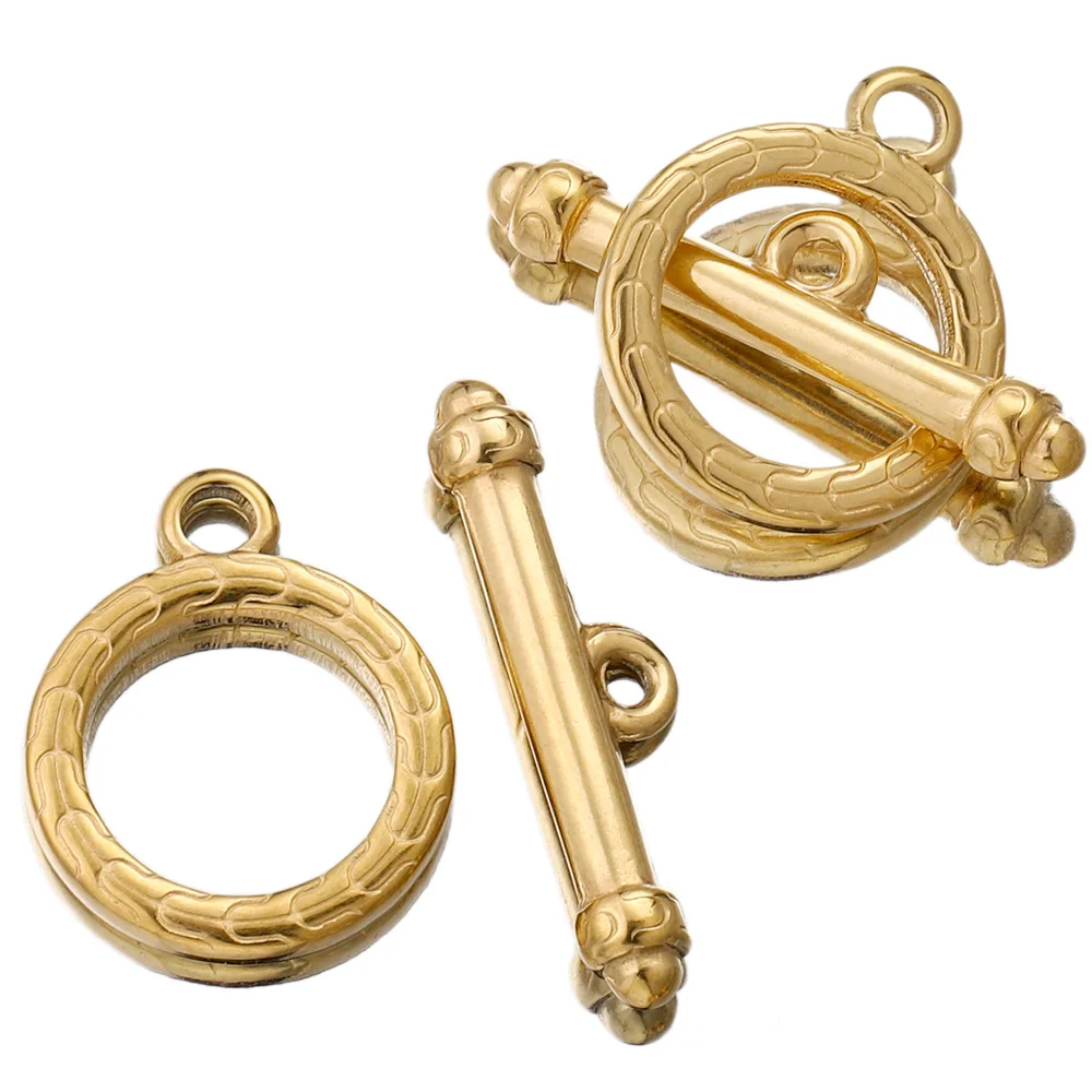4Sets Gold Stainless Steel Round OT Clasps Hook Toggle Clasps