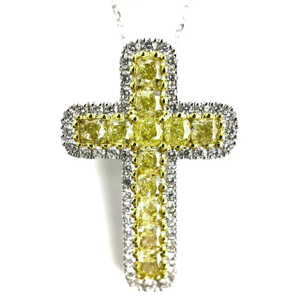Ожерелье Huitan Lovely Cross Pendent ярко желтый цвет кубический циркон Подарок на годовщину