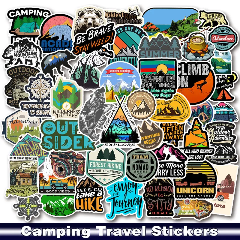

50pcs Camping Travel Stickers Wilderness Adventure Outdoor Landscape Sticker For Moto Laptop Luggage Bicycle Skateboard Stickers