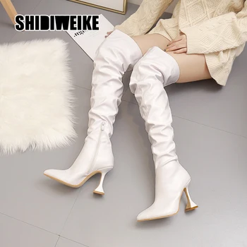 

European and American style high heel pointed boots sleeve fashion high tube pleated boots women thigh high boots va003