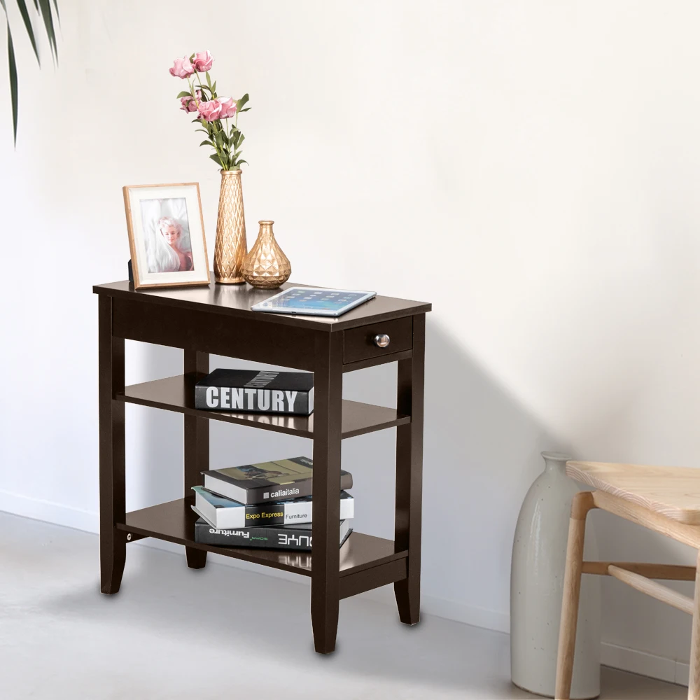 

(28.45 x 64 x 61cm)Two Layers of Bedside Table with Drawers Brown