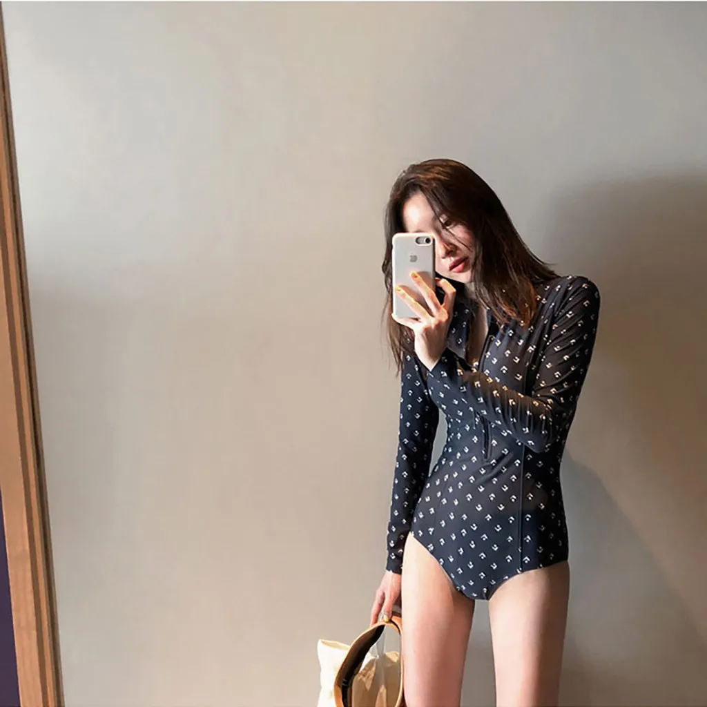 

MUQGEW Surfing Swimwear Women ONE Piece nylon long sleeve Swimsuit Printed rashguard Sports Swimming 2019 Polka Dot Diving Suit