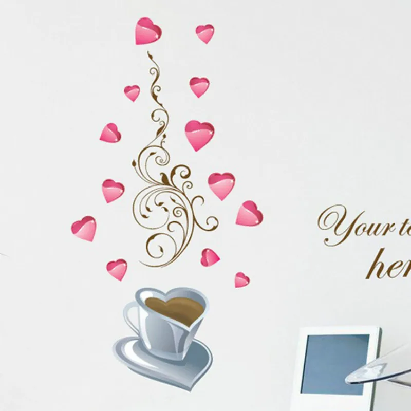 

Red love coffee cup story wall stickers refrigerator stickers warm romantic new house wedding room special decoration