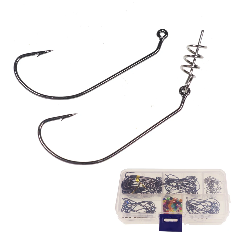 Fishing Soft Lure Worm Hooks Combine Set 100pcs Mix Size Inline Jig