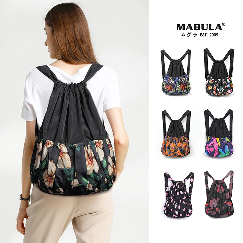 Drawstring Backpack Lightweight Print Foldable Travel Vintage Waterproof Women Lady Large