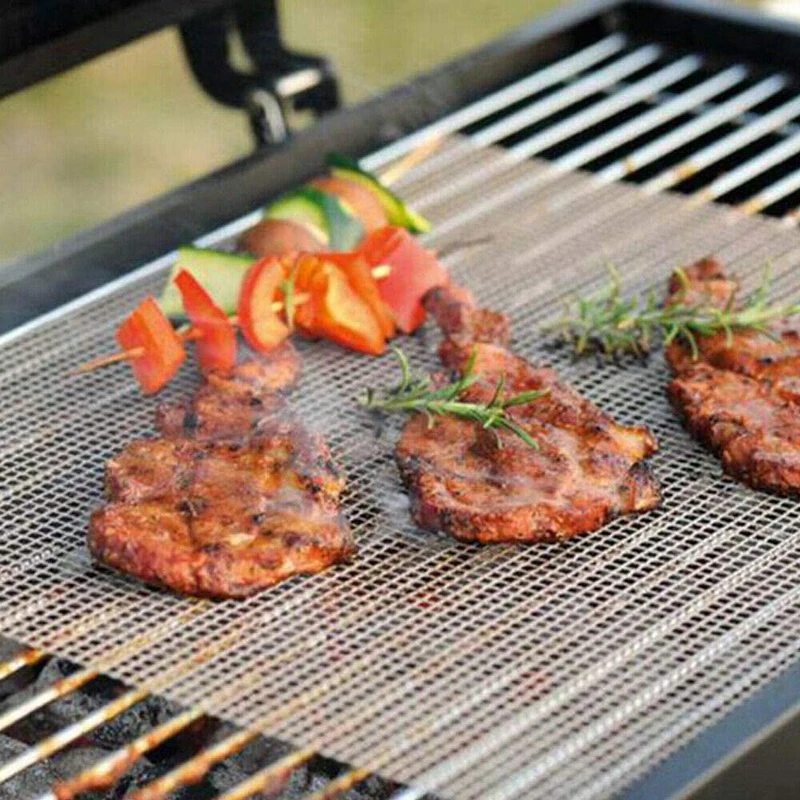 BBQ Grill Mat Non-stick Barbecue Heat-Resistant Reusable Baking Pad Meshes Easy to Clean Suitable for Gas Charcoal Electric
