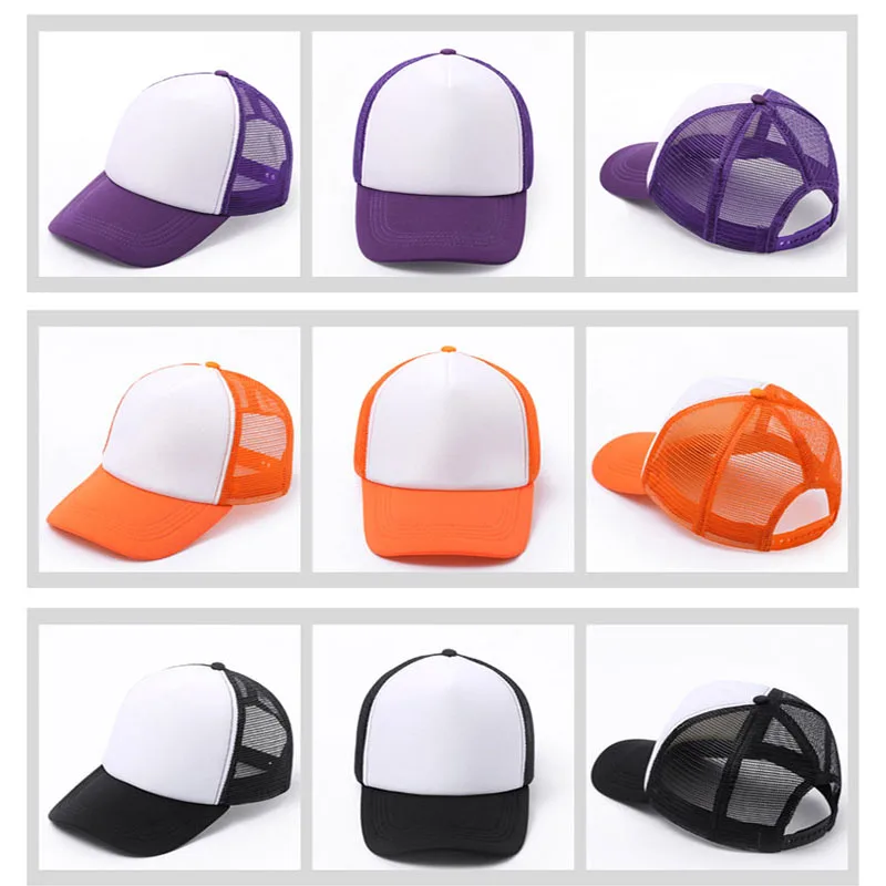 Yellow 10PCS Colorful Polyester Mesh Cap Hat Plain Blank Baseball Caps for Sublimation Printing Adjustable Back Strap Wholesale 