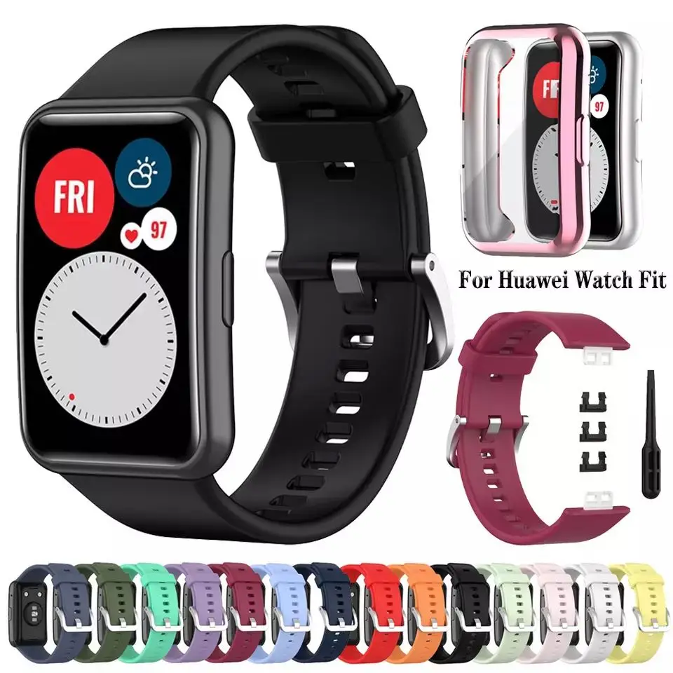 Correa de silicona para Huawei Watch Fit, correa de repuesto Original con funda de protección para reloj Huawei, accesorios de banda