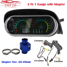 2 In 1 LCD Car Digital Oil Pressure + Water Temp meter with Adapter 1/8 NPT Oil Pressure sensor + Water Temperature sensor 10mm