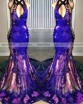 

Long Mermaid Prom Dresses 2020 Colorful Sparkly Sequin Wide Straps Custom Made African Girl Prom Gowns