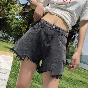 

Denim Shorts Women's 2020 New Style Summer Students High-waisted Slimming Loose-Fit Versatile A- line Outer Wear Wide Leg Shorts