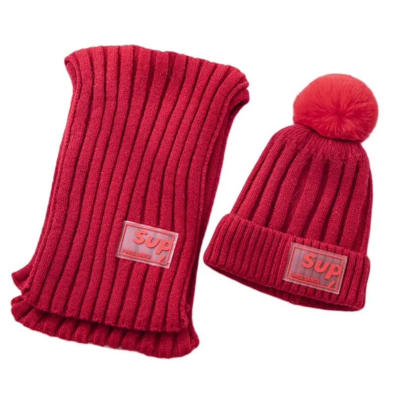 

Kid Knit Thicken Wool Hat Scarf Set Baby Boys Girls Fall Winter Warm Cap Scarves DXAD