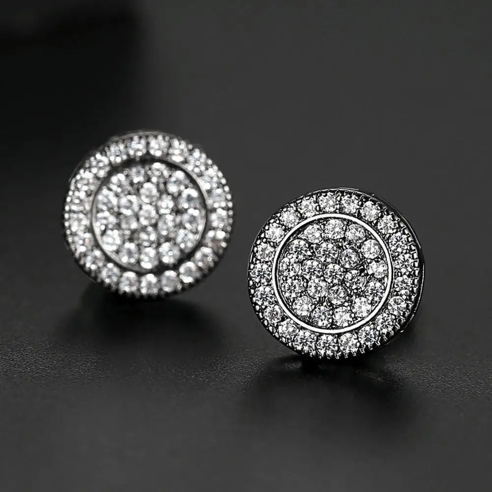 JINSE Punk Blue Cubic Zirconia Men's Stud Earrings Round Geometric Multicolor Charm CZ Stone Iced Earrings Hip Hop Jewelry Gift