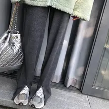 Fernan Slit Mopping Winter Goth Pants Sweatpants Women Korean Style Wide Leg Pant Autumn Black Gray Casual Trousers Plus Velvet
