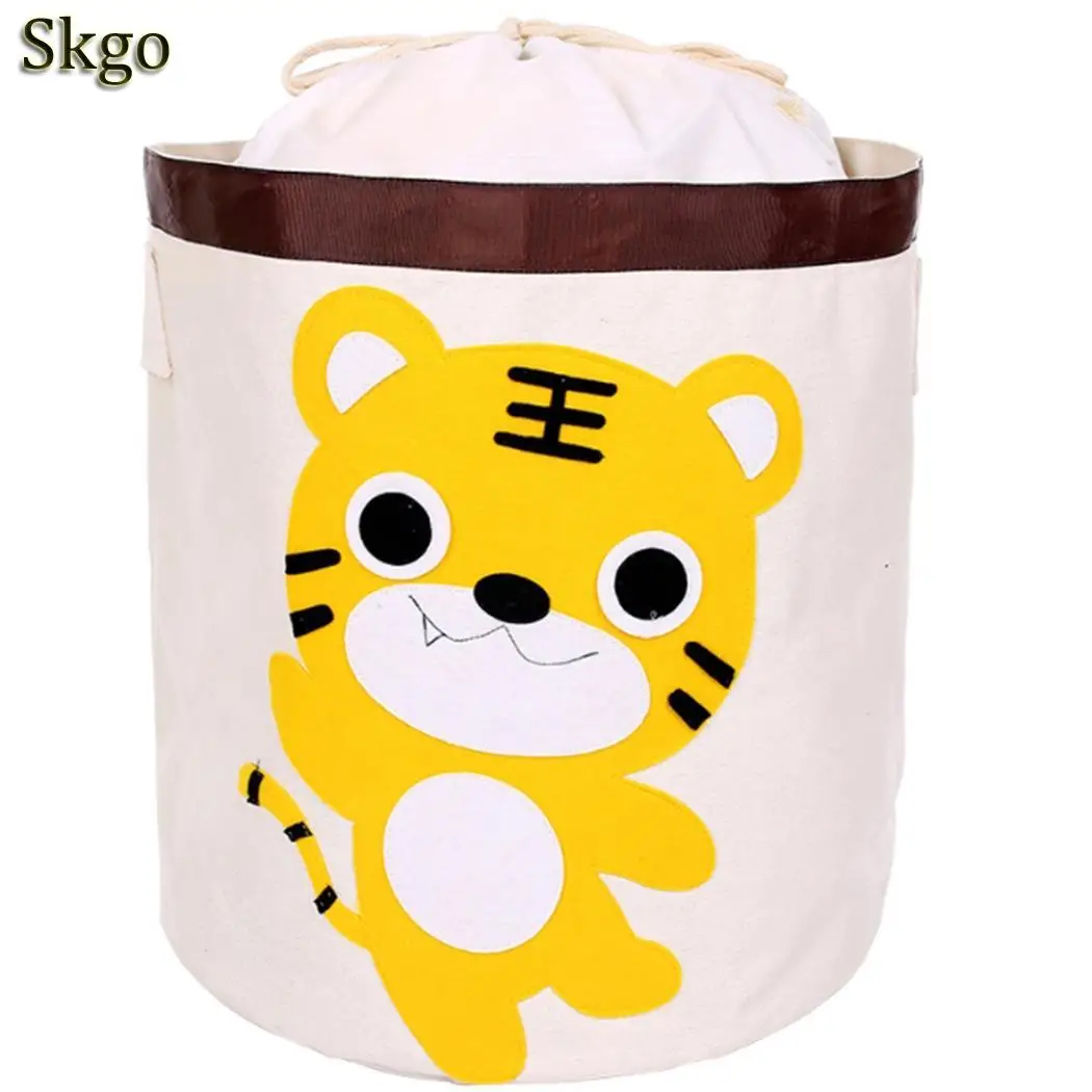 tiger Детская сумка для хранения игрушек из хлопка и льна с рисунком, пыленепроницаемое ведро для хранения дома - Цвет: tiger