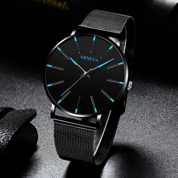 

Creative Blue Dial Men Watches Casual New Brand Fashion Quartz Casual Stainless Steel Mesh Strap Ultra Thin Business WristWatch
