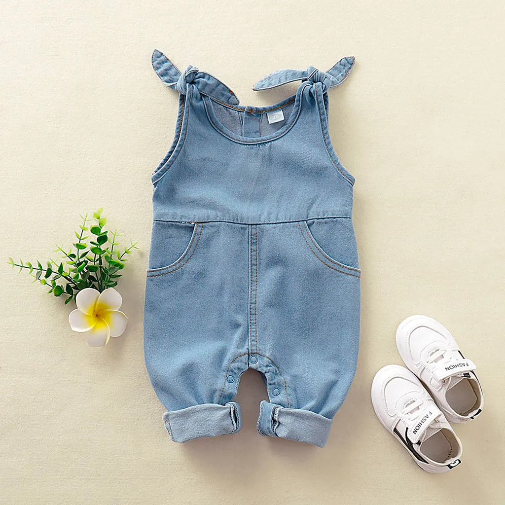 

Muqgew Summer Jumpsuit Newborn Infant Baby Girls Clothes Sleeveless Solid Denim Jumpsuit Bib Pants Wy6