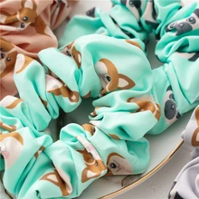 

1PC Fashion Animal Dog Printed Women Scrunchies Elastic Hair Bands Hair Ties Rubber Band Soft Ponytail Holder Hair Accessories