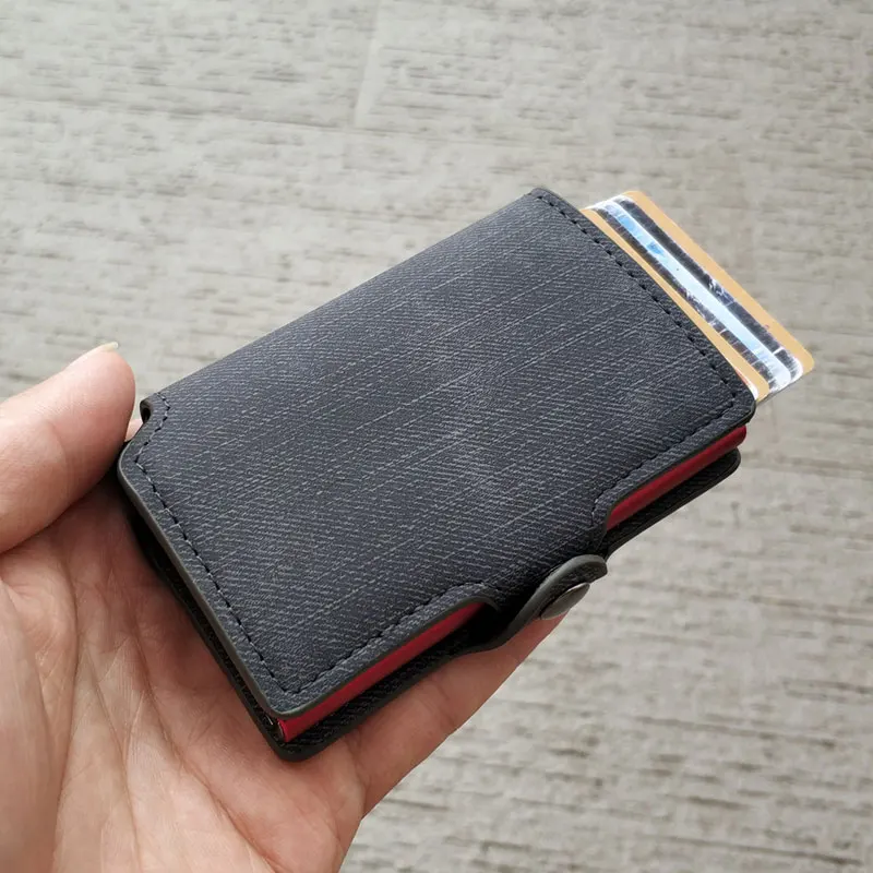 RFID ковбойский кредитный ID держатель для карт Ретро винтажный алюминиевый джинсовый кожаный кошелек чехол для карт мини кошелек для мужчин и женщин - Цвет: black and red case