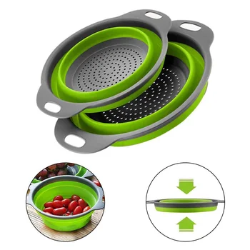 

1 PC Collapsible Silicone Colander Foldable Silicone Colander Fruit Vegetable Washing Basket Strainer with Handle Kitchen Tools