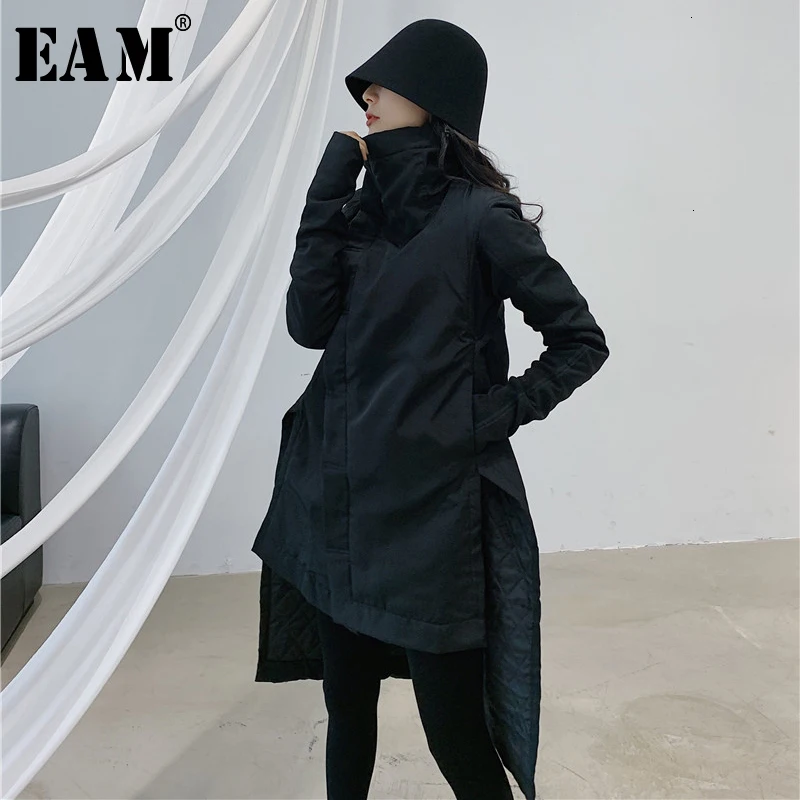 

[EAM] Asymmetrical Turtleneck Cotton-padded Coat Long Sleeve Loose Fit Women Parkas Fashion Tide New Autumn Winter 2020 YA77101