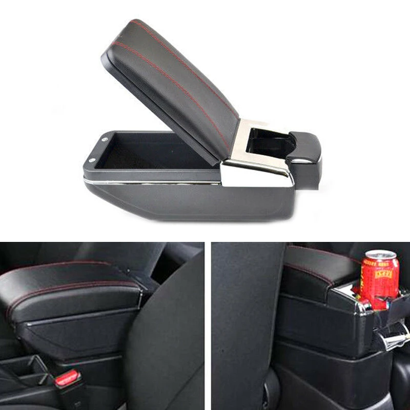 

CITALL Car Black PU Armrest Centre Console Storage Box Fit For Ford Fiesta Mk7 2009 2010 2011 2012 2013 2014 2015 2016 2017