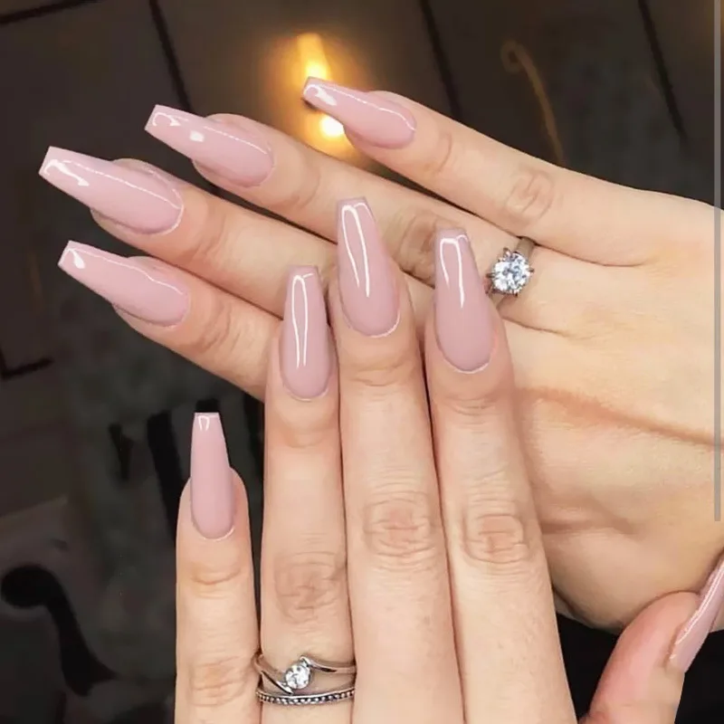 

20pcs/box Long French False Nails Solid Color Ballet Nail Tips Display Press On Nails Fake Nail Manicure With Glue Nail Tools