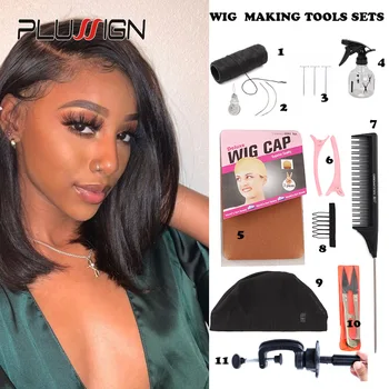 

50Pcs Blocking T Pings 10Pcs Wig Combs 1Pcs Tail Comb Wig Stand Thread C Needles 1Pcs Scissors Dome Mesh Hairnets For Wig Making