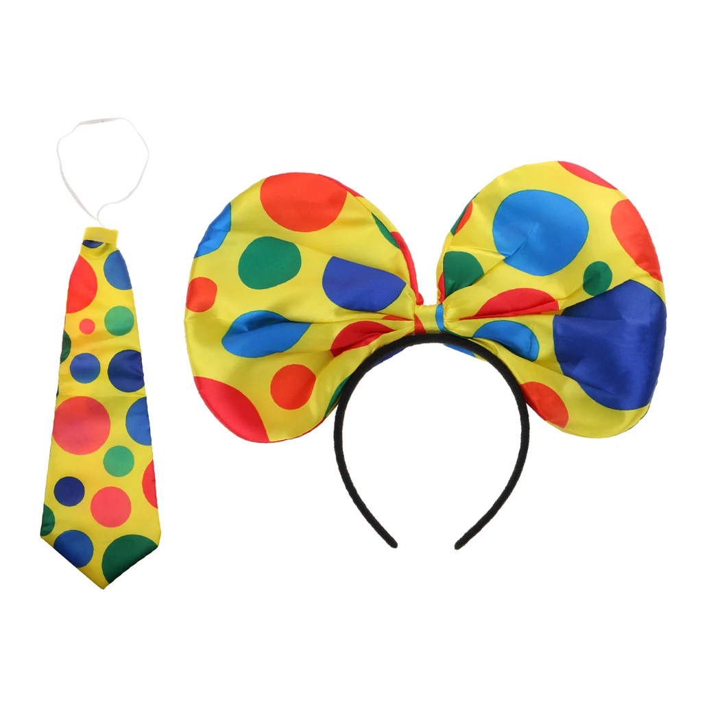 Funky Jumbo Polka Dots Tie & Bow Headband Clown Jester Joker Costume Accessories